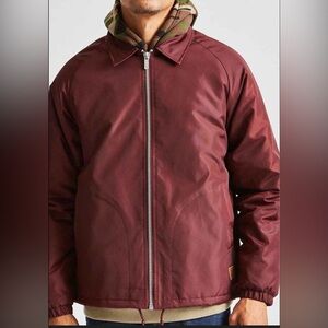 Brixton Men's Maroon Claxton Collar Coaches Sherpa Jacket